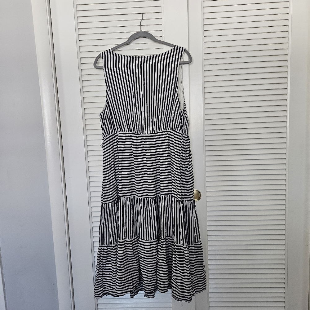 Torrid 100% Rayon Midi Blue & White Striped Tiered Sleeveless Dress size 1X - Picture 5 of 5